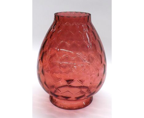 Large cranberry glass ovoid light shade, 11.5" high