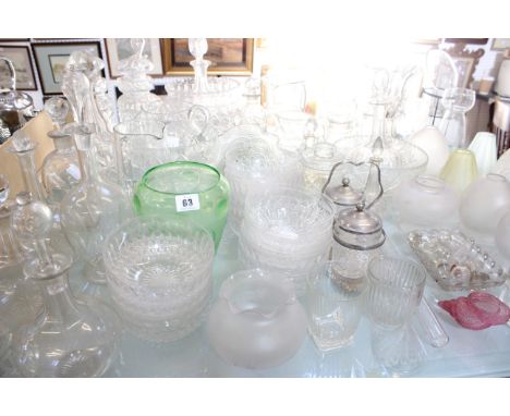 A quantity of assorted glassware and glass lamp shades 