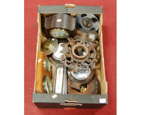 An early 20th century Smiths Enfield bakelite cased mantel clock; together with various clock and barometer parts and cases