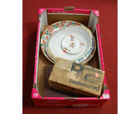 A box containing a quantity of mixed items, to include postcards, ceramics, sketch and art books etc