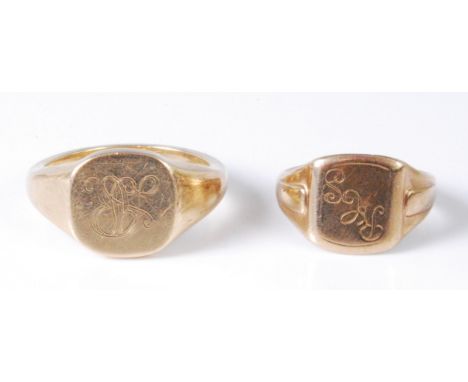 A gent's 9ct gold signet ring, size Y; together with a smaller example, size P, gross weight 17.1g (2)