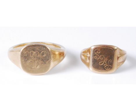 A gent's 9ct gold signet ring, size Y; together with a smaller example, size P, gross weight 17.1g (2)