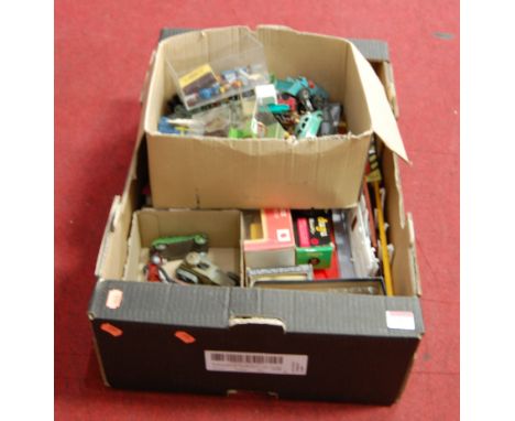 A box containing a quantity of mixed playworn and boxed vintage and modern release diecast, to include Dinky Toys, Spot-On, S