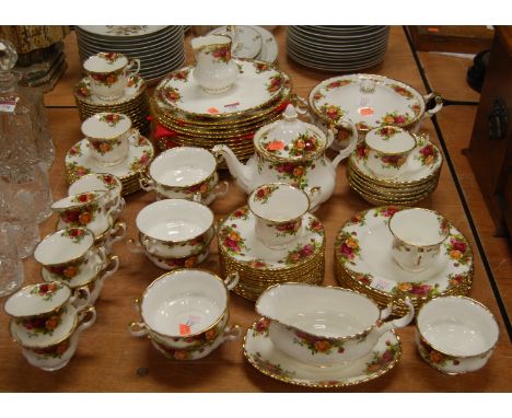 A Royal Albert twelve place setting tea and dinner service, in the Old Country Roses pattern. All 1st quality.Service is well