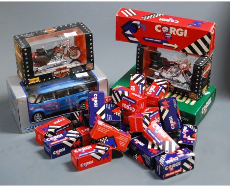 Two boxes of modern issue diecast vehicles, to include Corgi Vauxhall Nova, Corgi Porsche 911 Turbo, Lledo Walker's Crisps tr