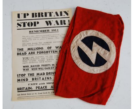 A British Union of Fascists Blackshirts party members armband, with propaganda leaflet (2)