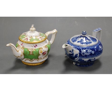 A Victorian Wedgwood bachelors teapot, transfer decorated in the Fallow Deer pattern; together with a Victorian Coalport bach