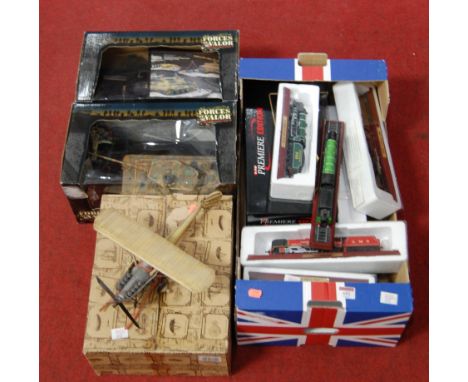 A collection of modern release Atlas Editions 00 gauge railway display locomotives, two boxed Forces of Valour 1:32 scale tan