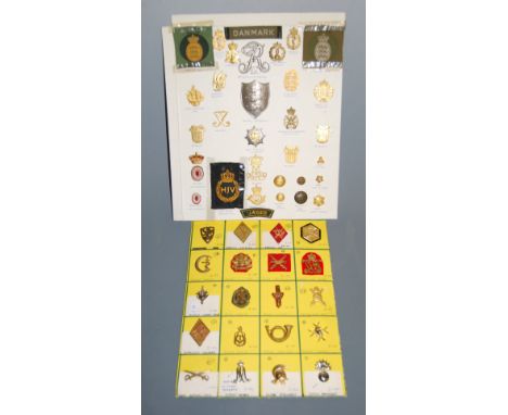A collection of assorted cap badges, cloth badges and insignia, to include Danish 9th Royal Lifeguards, Royal Dragoons, Dutch