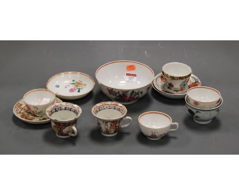 A collection of 18th century and later porcelain teawares, to include tea bowls, teacups, saucers, slop bowl etc, from variou