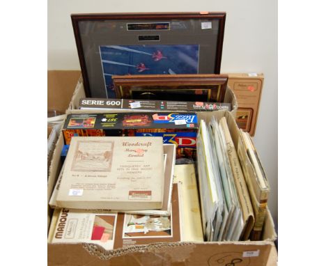Two boxes of miscellaneous items, to include framed print of the Red Arrows in Wattisham June 1965, various collectors plates