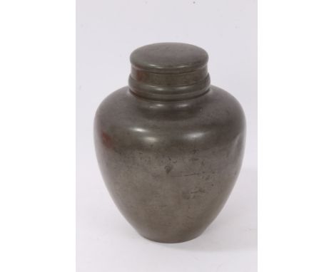 Antique Chinese pewter tea caddy, baluster form with removable cover and internal plug, seal mark to base, 20cm high