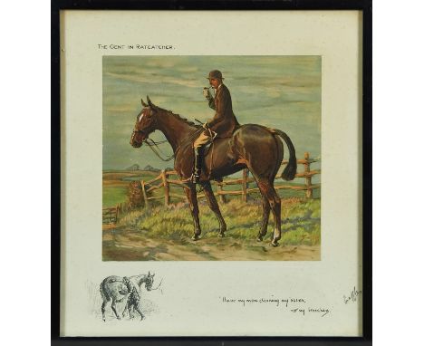 Snaffles, Charles Johnson Payne (1884-1967) signed print - The Gent In Ratcatcher, with Snaffle blindstamp, in glazed frame, 