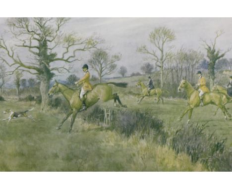 Frank Algernon Stewart (1877-1945) signed print - The West Kent near Penshurst, a watercolour vignette depicting a hound lowe