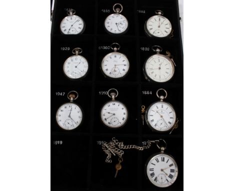 Collection ten Victorian and later silver pocket watches including chronograph (Qty: 10)