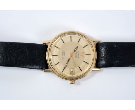 1970s Omega Electronic 300Hz De Ville Chronometer wristwatch, the circular gold dial with subsidiary date and centre seconds 
