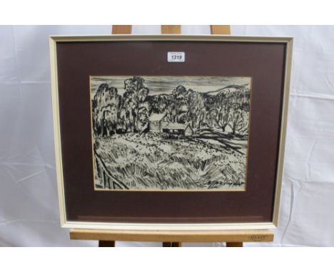 *Sir William MacTaggart (1903-1981) pen and ink drawing - In Telemark III, 1958, signed, in glazed frame, 27cm x 37cm Provena