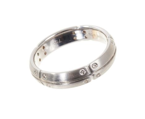 Tiffany &amp; Co. 18ct white gold and diamond wedding ring with brushed finish and brilliant cut diamonds. Stamped ‘Tiffany &