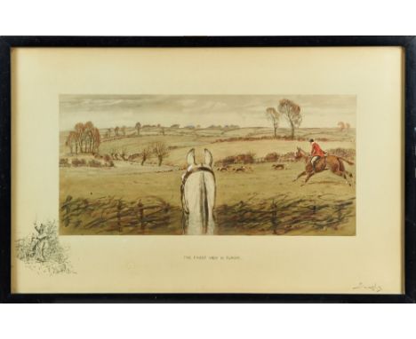 Snaffles, Charles Johnson Payne (1884-1967) signed print - The Finest View In Europe, with Snaffle blindstamp, in glazed fram