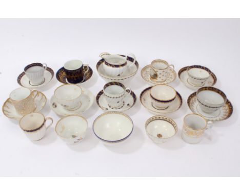 Collection of 18th and early 19th century gilt tea wares, including some matching sets, marks including Worcester, Derby, New