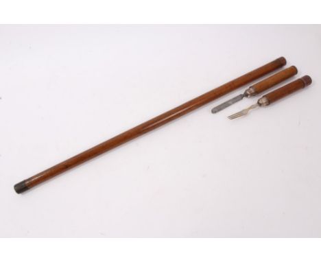 Unusual 19th century K.K. Patent walking stick, cylindrical form with silvered copper mounts, the upper two sections unscrewi