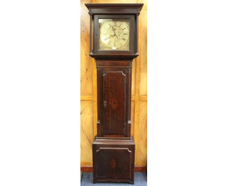 Early 19th century Irish eight day longcase clock, with brass square dial, signed Joseph Gordons, Ballymoney with engraved fi