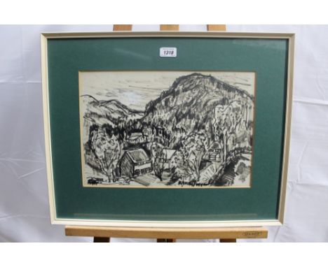 *Sir William MacTaggart (1903-1981) pen and ink drawing - Morgeda, Norway, 1958, signed, in glazed frame, 28cm x 41cm Provena