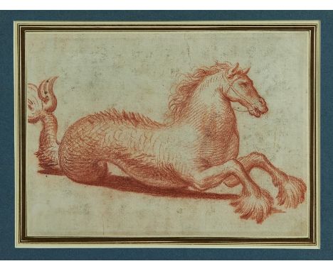 17th century, Italian Old Master, sanguine on paper - A Hippocampus, in glazed gilt frame, 18cm x 25cm