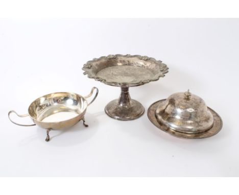 A selection of early 20th century Chinese silver, including a comport, with scroll and shell border and engraved presentation