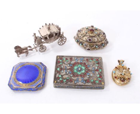 Group of silver items to include an Austro-Hungarian silver gilt, enamel and gem set box, similar locket, Greek silver and en