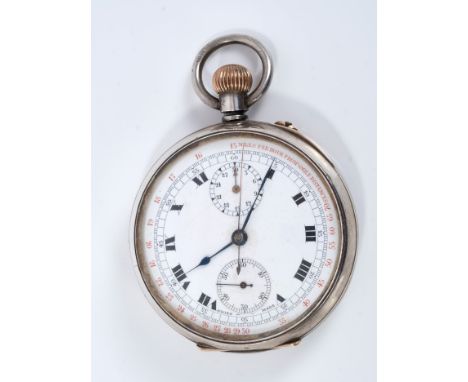 Late 19th / early 20th century Gentlemen’s Swiss silver chronograph pocket watch with red outer miles per hour calculator to 