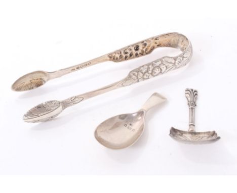 Pair of late William IV Irish silver sugar tongs with embossed floral decoration (Dublin 1836) Christopher Cummins Jnr, toget