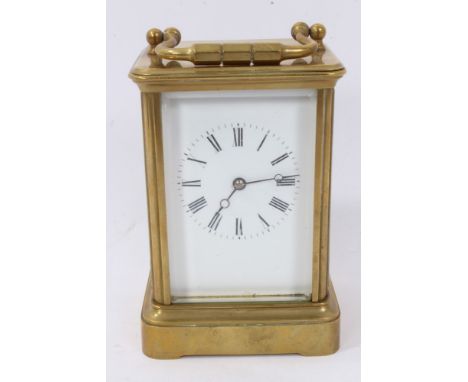 Late 19th / early 20th century carriage clock, with French movement and lever escapement, striking on a bell, white enamel di