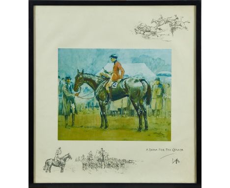 Snaffles, Charles Johnson Payne (1884-1967) signed print - A Bona Fide Fox Chaser, in glazed frame, 48cm x 44cm