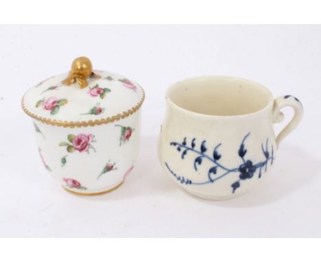 Chantilly custard cup, circa 1750, painted with a foliate pattern, marks to base, and a Sèvres small sucrier and cover, with 