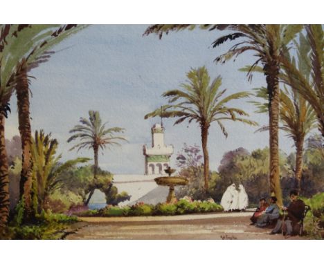 Gabriel Carelli (1820-1900) pen and brown ink, watercolour and body colour - The Old Villa of the Phare, Algiers, signed and 