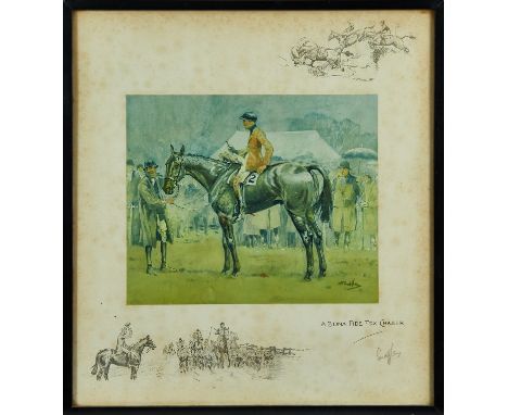 Snaffles, Charles Johnson Payne (1884-1967) signed print - A Bona Fide Fox Chaser, with Snaffle blindstamp, in glazed frame, 