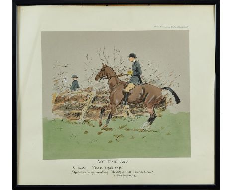 Snaffles, Charles Johnson Payne (1884-1967) print - Not Taking Any, published by Fores 1913, framed, 48cm x 53cm