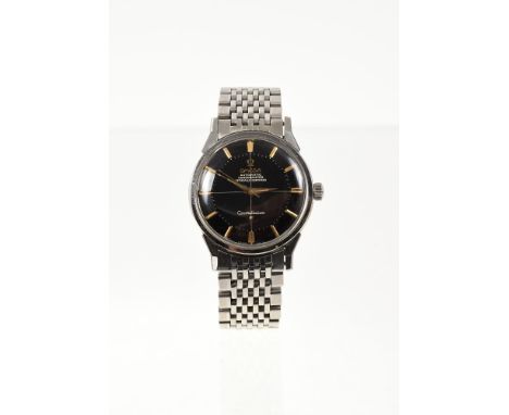 1960s gentlemen's Omega Automatic Chronometer Constellation wristwatch, the black gloss 'pie pan' circular dial with gold let