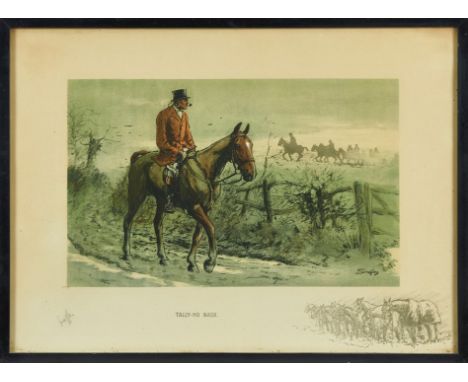 Snaffles, Charles Johnson Payne (1884-1967) signed print - Tally-ho Back, with Snaffle blindstamp, in glazed frame, 37cm x 50