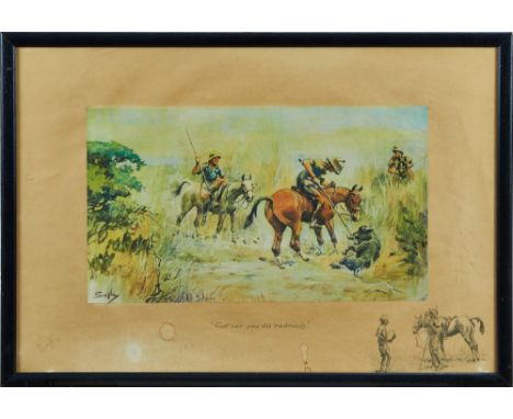 Snaffles, Charles Johnson Payne (1884-1967) signed print - "Got yer you old badmash!", with Snaffle blindstamp, in glazed fra