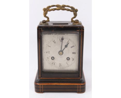 Leroy Paris - 19th century wooden cased carriage clock with line inlaid decoration, cylinder movement striking on gong, two k