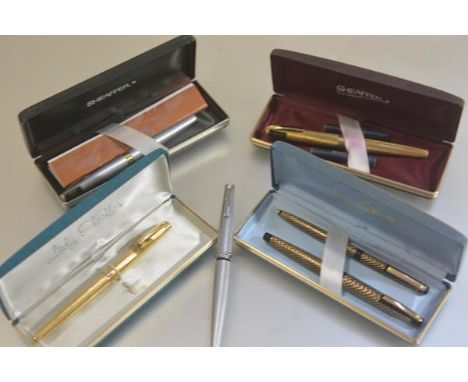 A lady's Sheaffer 904 GT, a lady's Sheaffer fountain and ballpoint pen set, a lady's Sheaffer 620 XG 14carat nib press bar co