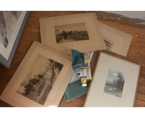 A collection of artist's work inc. sketch pads, engravings, watercolours etc