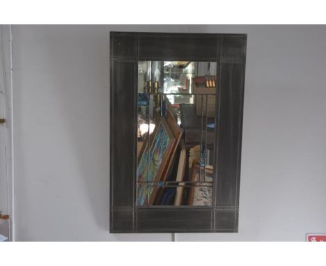 R. Rogan  a modern Art Nouveau style pewter and leaded glass wall mirror  74cm by 49cm