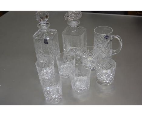 Three pairs of Edinburgh Crystal slice cut whisky tumblers (h.8cm), an Edinburgh presentation Scottish Brewers Challenge slic