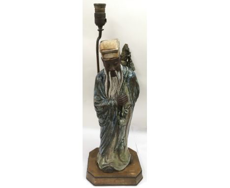 A large, Chinese Szechuan pottery figure, of an elder, converted into a lamp .Approx 73cm