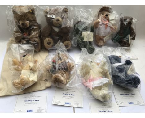 A collection of Steiff bears of the week, all in boxes with certificates, plus two other bears 1 Steiff and an other