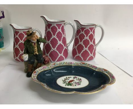 A collection of ceramic comprising Doulton figure a-set of three jugs and a Worcester dish - NO RESERVE