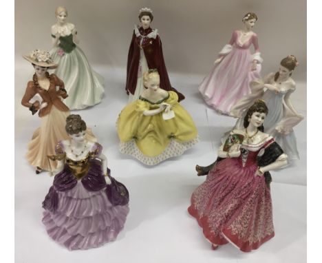 A collection of eight Doulton , Worcester and. Coalport ladies, including 'Carmen' , 'At the Stoke of Midnight', and The Quee
